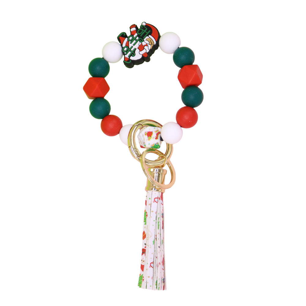 Wholesale 10PCS Santa Claus Christmas Silicone Beaded Wrist Keychain